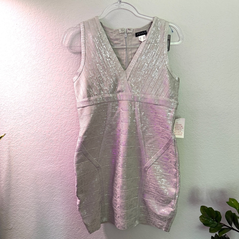 VENUS Silver Metallic Bandage Bodycon Sleeveless Dress Size L